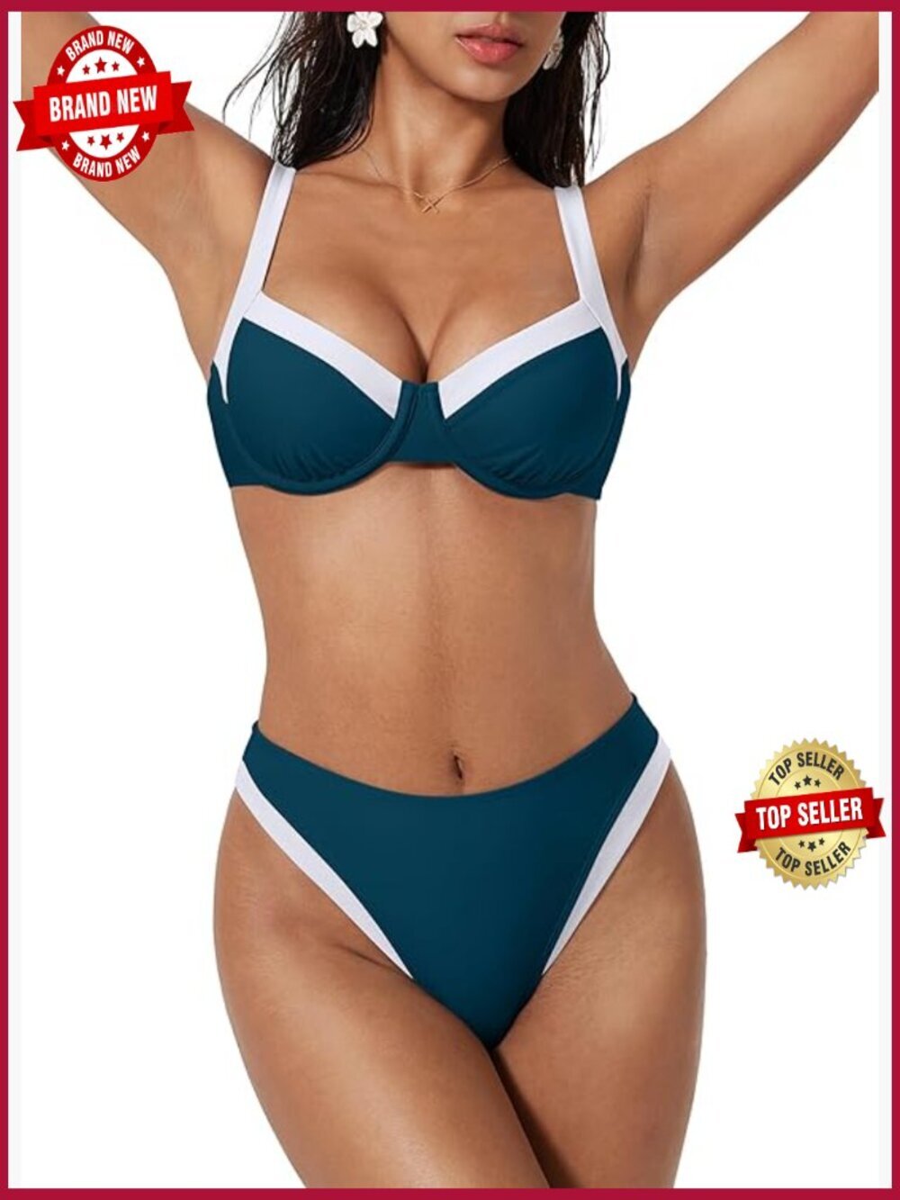 Color Block Underwire High Cut Cheeky 2 Piece Bikini Set Swimwear